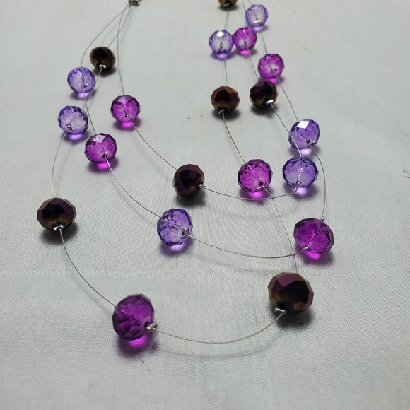 lavender with silver chain 3 row illusion necklace - Picture 3 of 6